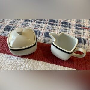 Cream Sugar Lid Accent Black by Studio Nova (Mikasa) White Black Trim Square